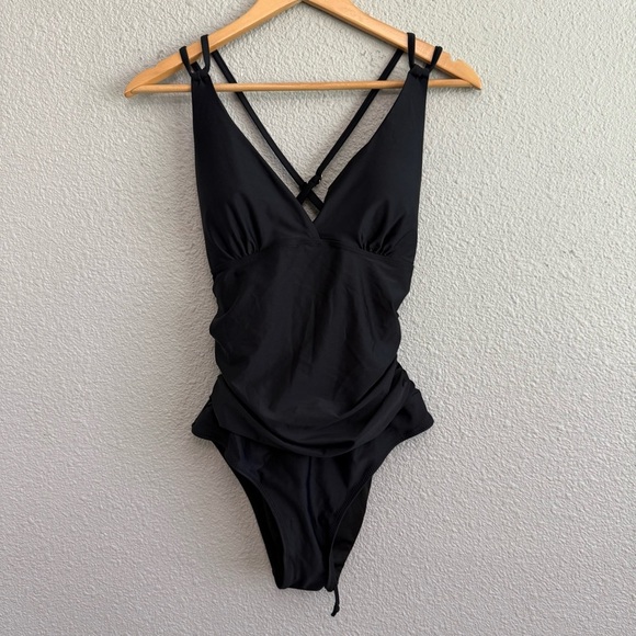 Black Swimsuit‎ Lace Up Open Back Size Large NWT - Picture 2 of 5